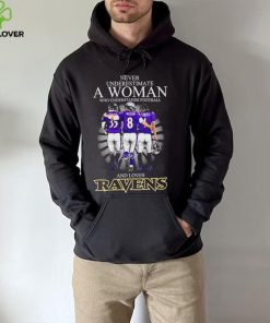 2024 Baltimore Ravens never underestimate a woman who understands football and loves Ravens hoodie, sweater, longsleeve, shirt v-neck, t-shirt