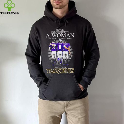 2024 Baltimore Ravens never underestimate a woman who understands football and loves Ravens hoodie, sweater, longsleeve, shirt v-neck, t-shirt