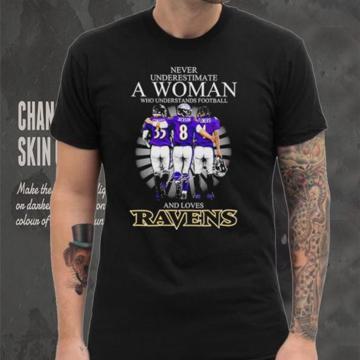 2024 Baltimore Ravens never underestimate a woman who understands football and loves Ravens hoodie, sweater, longsleeve, shirt v-neck, t-shirt