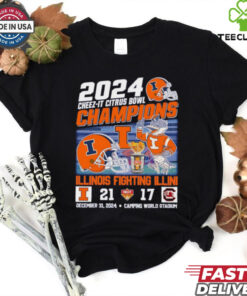 2024 Cheez-It Citrus Bowl Illinois Fighting Illini Score Mascot T-shirt, featuring an exciting score design and the Illinois Fighting Illini mascot, unisex fit, fan-favorite style, celebrating Illinois’ performance in the 2024 Cheez-It Citrus Bowl. Perfect for Fighting Illini fans to showcase their team pride and bowl victory.
