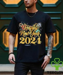 2024 Happy New Year gold glitter firework shirt