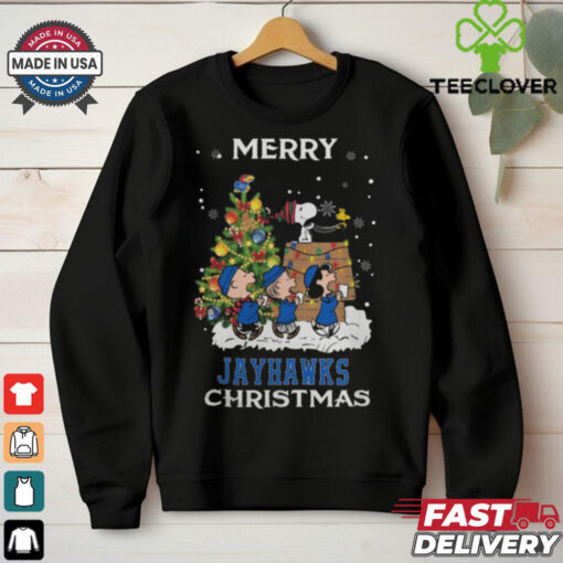 2024 Kansas Jayhawks Snoopy And Friends Merry Christmas Shirt