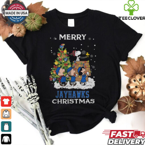 2024 Kansas Jayhawks Snoopy And Friends Merry Christmas Shirt