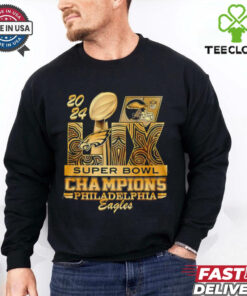 2024 LIX Super Bowl Champions Philadelphia Eagles trophy gold shirt