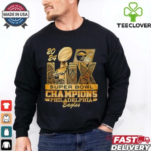 2024 LIX Super Bowl Champions Philadelphia Eagles trophy gold shirt