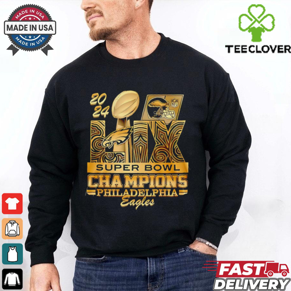 2024 LIX Super Bowl Champions Philadelphia Eagles trophy gold shirt 2024 LIX Super Bowl Champions Philadelphia Eagles trophy gold shirt