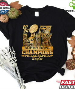2024 LIX Super Bowl Champions Philadelphia Eagles trophy gold shirt