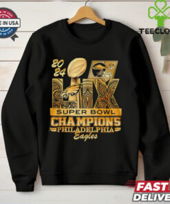 2024 LIX Super Bowl Champions Philadelphia Eagles trophy gold shirt
