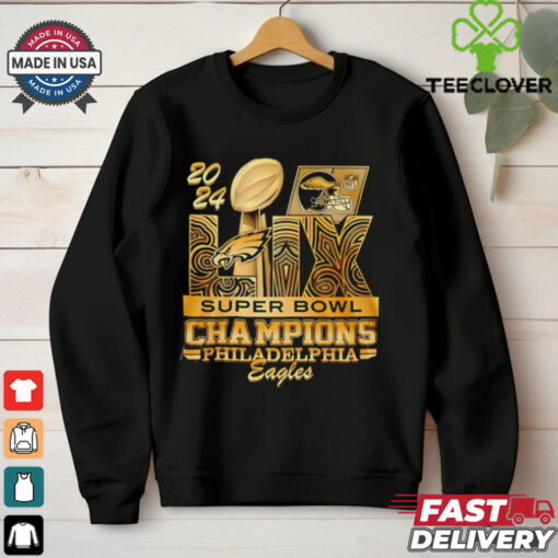 2024 LIX Super Bowl Champions Philadelphia Eagles trophy gold shirt