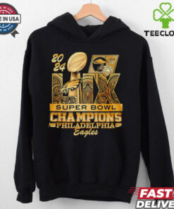 2024 LIX Super Bowl Champions Philadelphia Eagles trophy gold shirt