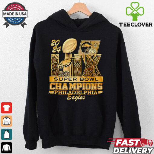2024 LIX Super Bowl Champions Philadelphia Eagles trophy gold shirt