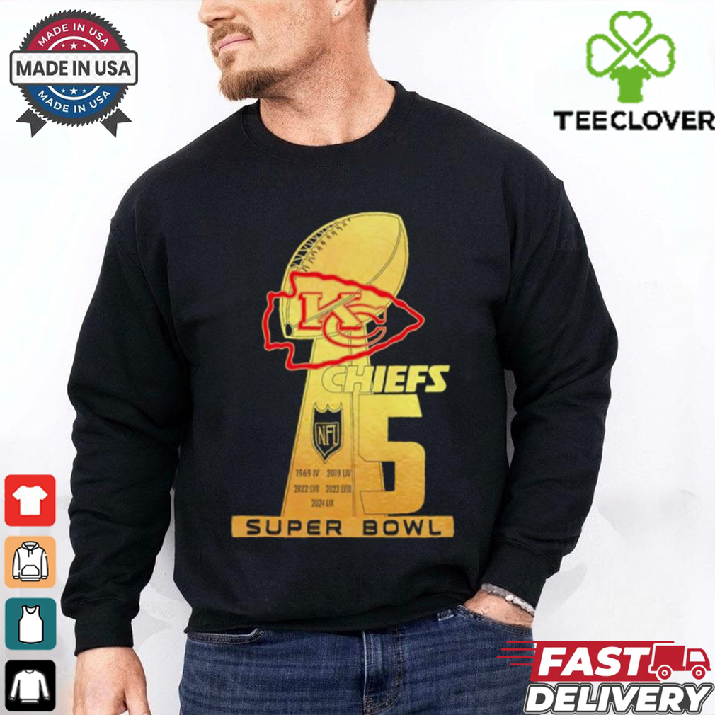 2024 LIX Super Bowl Trophy 5 Kansas City Chiefs shirt 2024 LIX Super Bowl Trophy 5 Kansas City Chiefs shirt