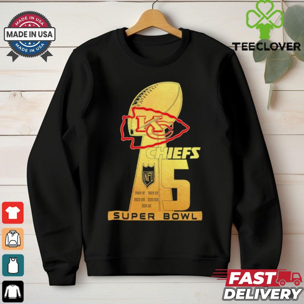 2024 LIX Super Bowl Trophy 5 Kansas City Chiefs shirt 2024 LIX Super Bowl Trophy 5 Kansas City Chiefs shirt