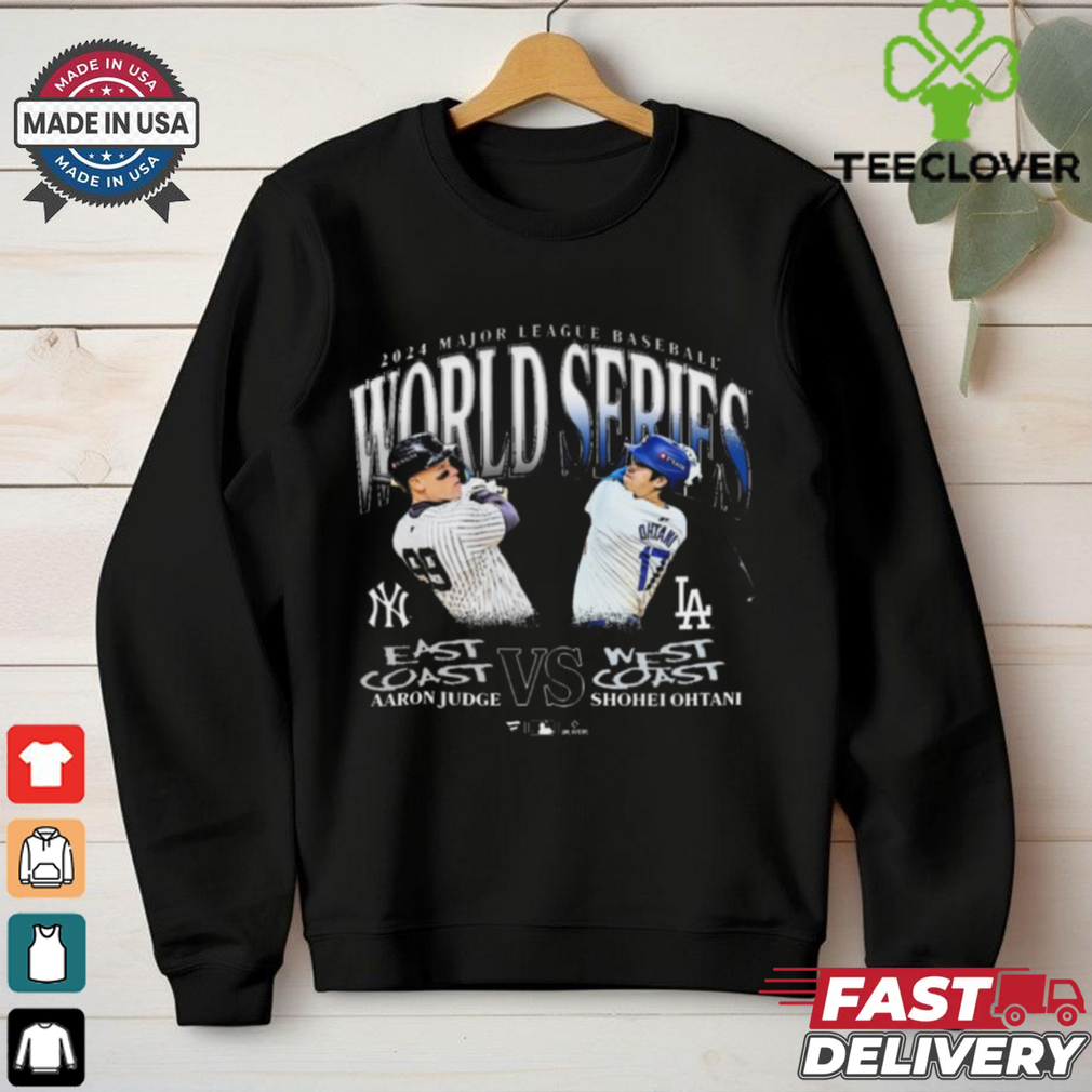 2024 Major League Baseball New York Yankees Aaron Judge East Coast vs. Los Angeles Dodgers Shohei Ohtani West Coast 2024 World Series Matchup t shirt 2024 Major League Baseball New York Yankees Aaron Judge East Coast vs. Los Angeles Dodgers Shohei Ohtani West Coast 2024 World Series Matchup t shirt