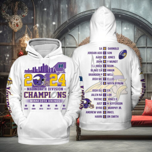 2024 NFC North Division Champions Minnesota Vikings White Hoodie T Shirt