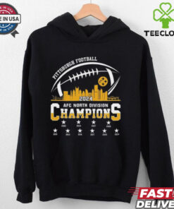 2024 Pittsburgh American Football AFC North Champions T-shirt, featuring 2002-2024 skyline design, unisex fit, Pittsburgh Steelers fan gear, AFC North championship shirt.