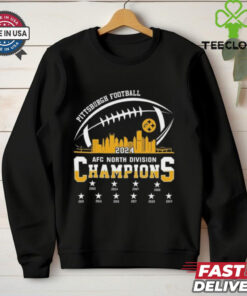 2024 Pittsburgh American Football AFC North Champions T-shirt, featuring 2002-2024 skyline design, unisex fit, Pittsburgh Steelers fan gear, AFC North championship shirt.