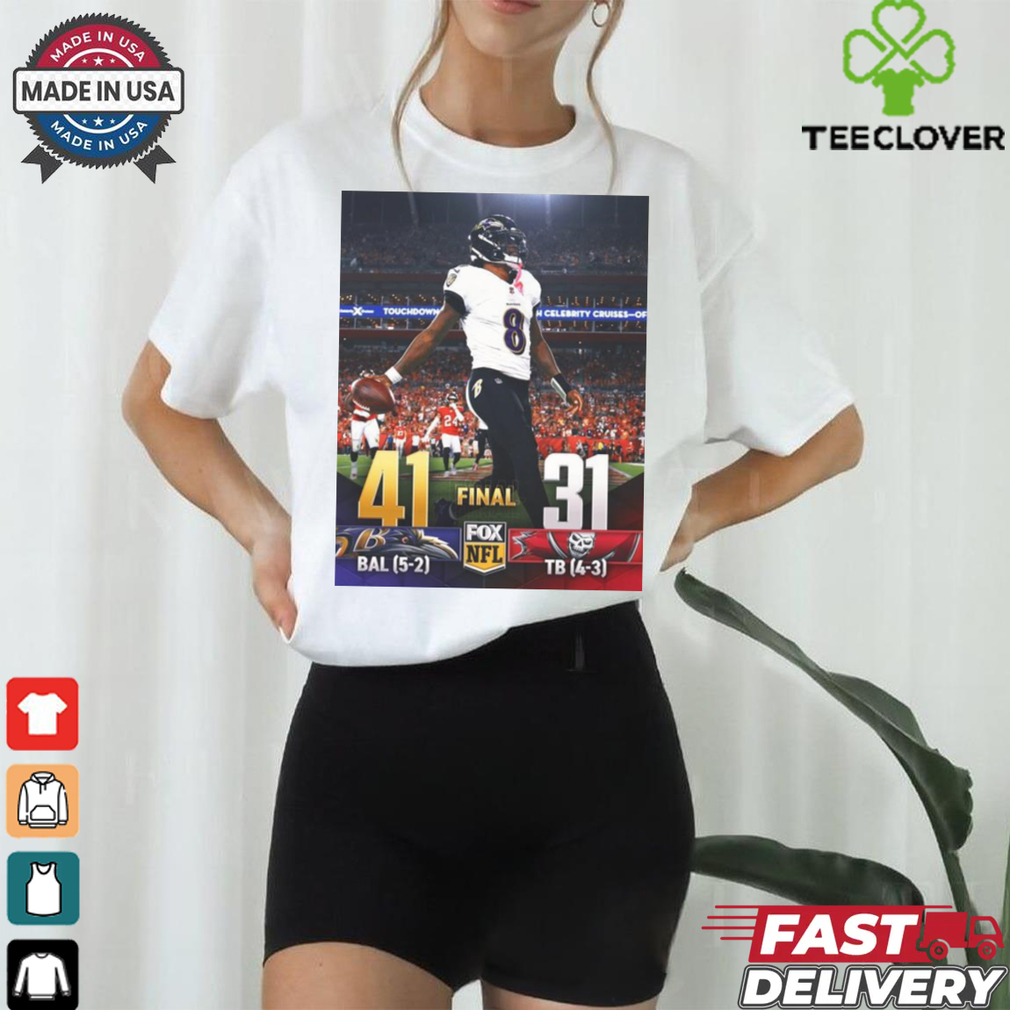 2024 Poster Baltimore Ravens 41 – 31 Tampa Bay Buccaneers The Ravens Get The W On The Road And Their 5th Straight Win t shirt 2024 Poster Baltimore Ravens 41 – 31 Tampa Bay Buccaneers The Ravens Get The W On The Road And Their 5th Straight Win t shirt