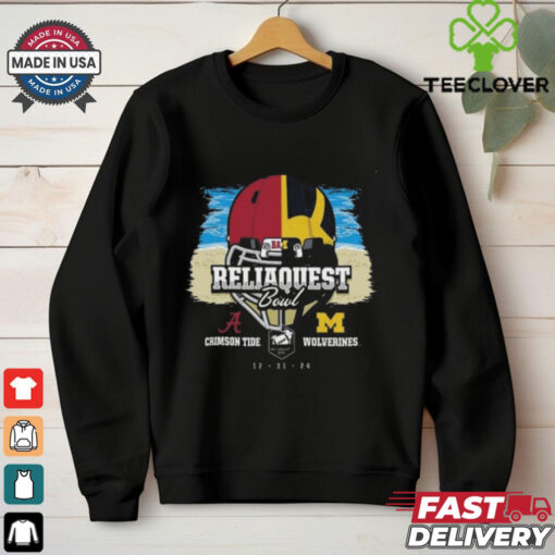 2024 Reliaquest Bowl Alabama Crimson Tide Head To Head Michigan Wolverines Helmet Split Shirt
