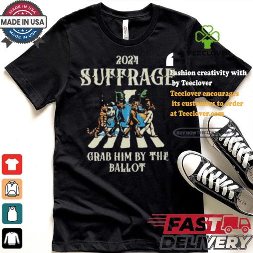 2024 Suffrage Grab Him By The Ballot Childless Cat Lady Kamala Harris Cat Walking Walking Abbey Road T shirt
