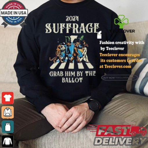 2024 Suffrage Grab Him By The Ballot Childless Cat Lady Kamala Harris Cat Walking Walking Abbey Road T shirt