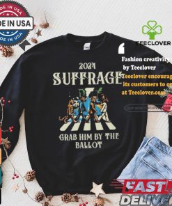 2024 Suffrage Grab Him By The Ballot Childless Cat Lady Kamala Harris Cat Walking Walking Abbey Road T shirt