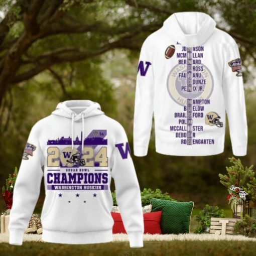 2024 Sugar Bowl Champions Washington Huskies White 3D Hoodie