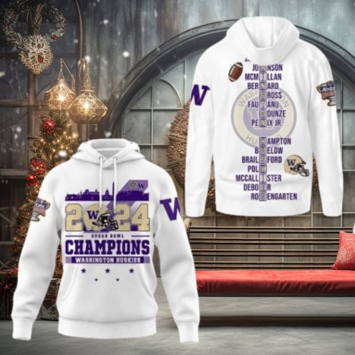 2024 Sugar Bowl Champions Washington Huskies White 3D Hoodie