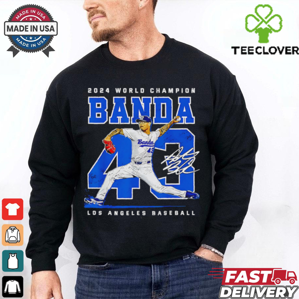 2024 World Champion Los Angeles Dodgers Anthony Banda 43 signature retro shirt 2024 World Champion Los Angeles Dodgers Anthony Banda 43 signature retro shirt