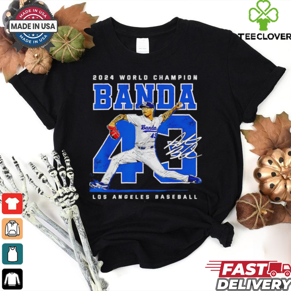 2024 World Champion Los Angeles Dodgers Anthony Banda 43 signature retro shirt 2024 World Champion Los Angeles Dodgers Anthony Banda 43 signature retro shirt