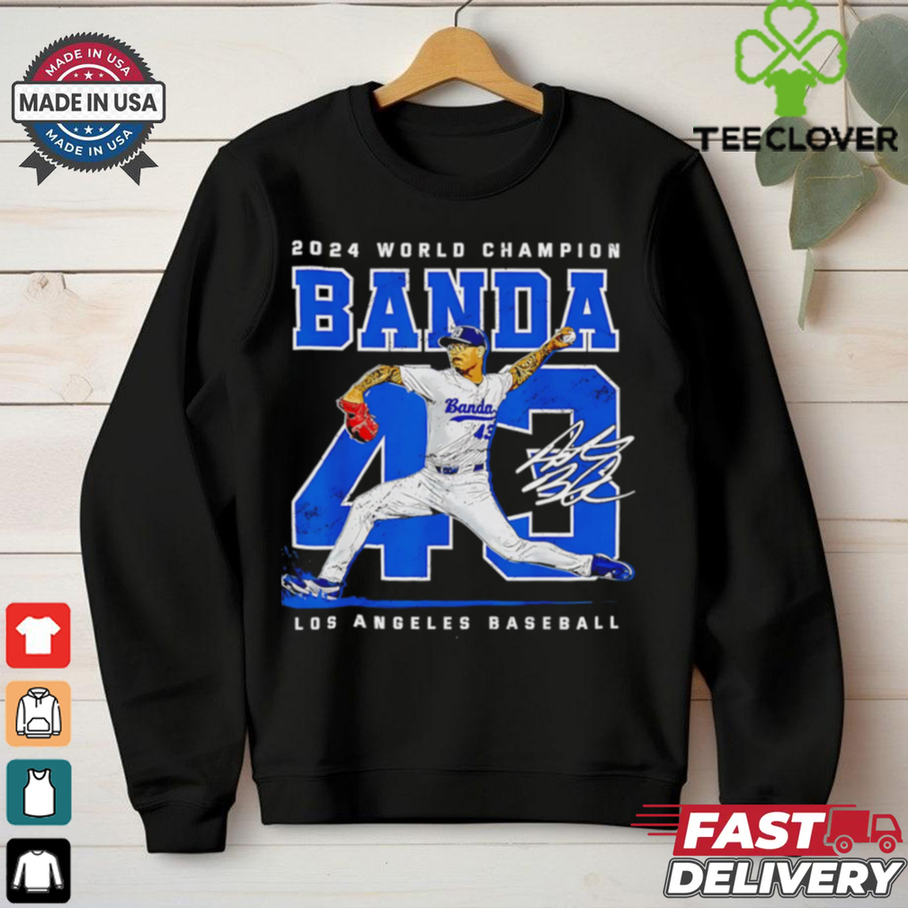 2024 World Champion Los Angeles Dodgers Anthony Banda 43 signature retro shirt 2024 World Champion Los Angeles Dodgers Anthony Banda 43 signature retro shirt