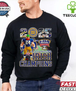 2025 Allstate Sugar Bowl Irish Champions Mascot Shirt with a commemorative design featuring Notre Dame's mascot, celebrating their victory in the Sugar Bowl, perfect for Fighting Irish fans.