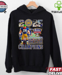 2025 Allstate Sugar Bowl Irish Champions Mascot Shirt with a commemorative design featuring Notre Dame's mascot, celebrating their victory in the Sugar Bowl, perfect for Fighting Irish fans.