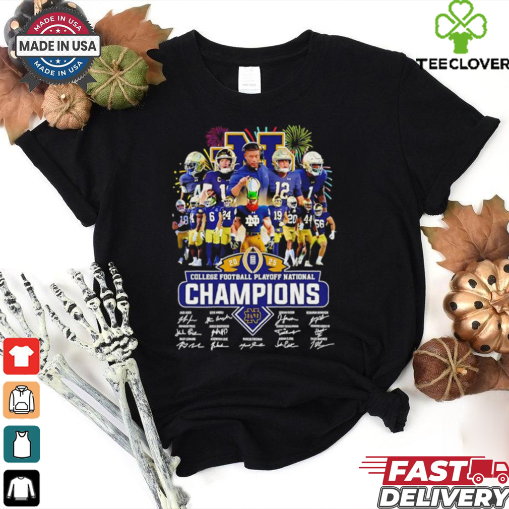 2025 College Football Playoff National Champions Notre Dame Fighting Irish Mascot and Players Signatures shirt 2025 College Football Playoff National Champions Notre Dame Fighting Irish Mascot and Players Signatures shirt