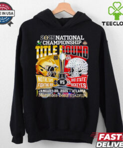 2025 National Championship title bound Notre Dame Fighting Irish vs Ohio State Buckeyes helmet shirt