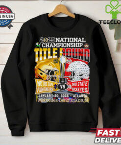 2025 National Championship title bound Notre Dame Fighting Irish vs Ohio State Buckeyes helmet shirt