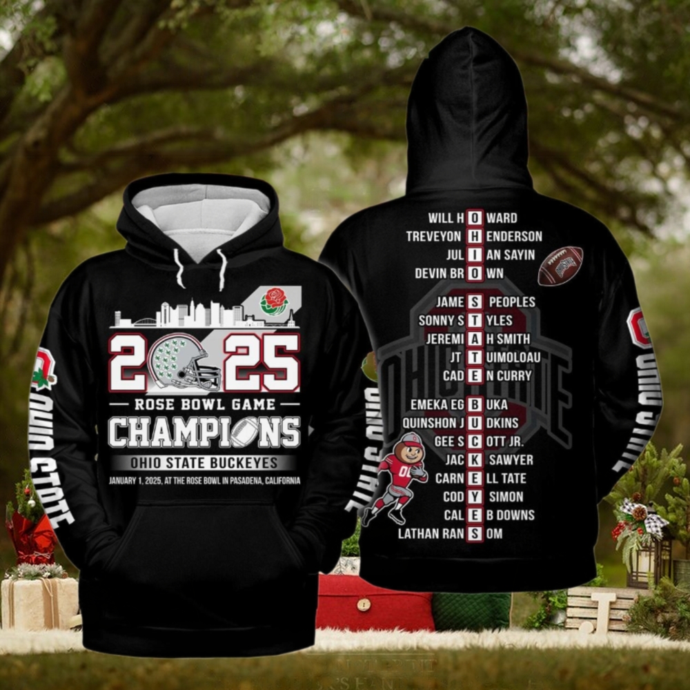 2025 Rose Bowl Game Champions Ohio State Buckeyes Black Hoodie T Shirt 2025 Rose Bowl Game Champions Ohio State Buckeyes Black Hoodie T Shirt