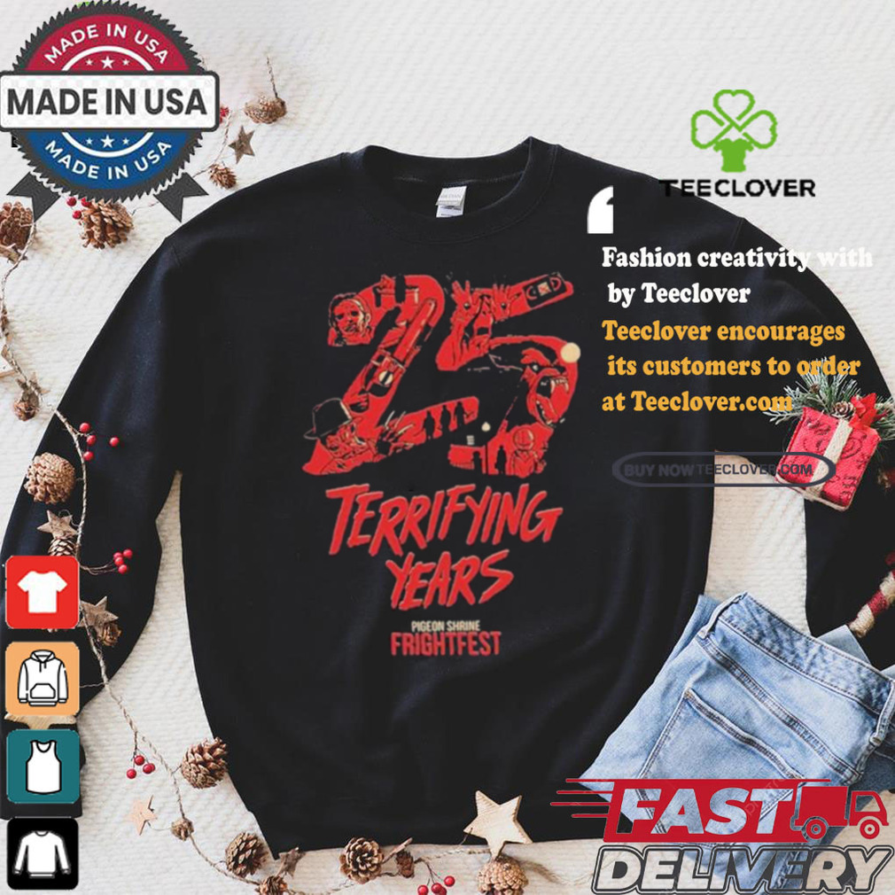25 Terrifying Years Pigeon Shrine Frightfest T shirt 25 Terrifying Years Pigeon Shrine Frightfest T shirt