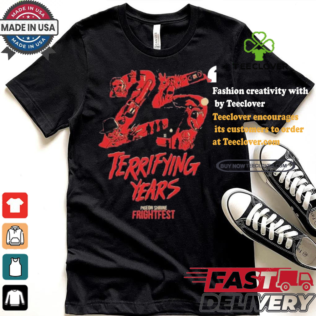 25 Terrifying Years Pigeon Shrine Frightfest T shirt 25 Terrifying Years Pigeon Shrine Frightfest T shirt