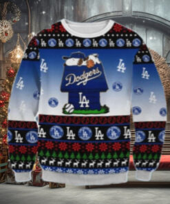 Snoopy On Doghouse Dodgers Ugly Christmas Sweater