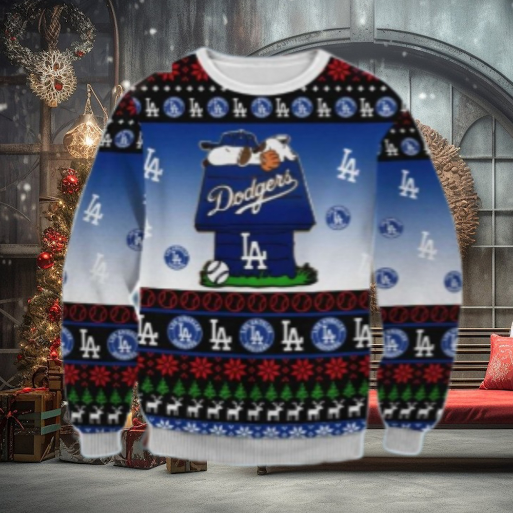 Snoopy On Doghouse Dodgers Ugly Christmas Sweater Snoopy On Doghouse Dodgers Ugly Christmas Sweater