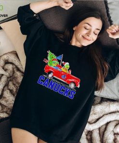 Happy Merry Christmas The Grinch drive a car Vancouver Canucks ice hockey logo flag gift hoodie, sweater, longsleeve, shirt v-neck, t-shirt