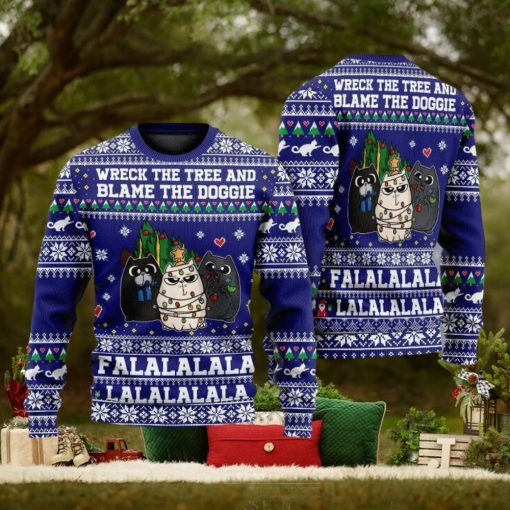 Cat Wreck The Tree Meowy Style Ugly Christmas 3D Sweater Gift For Men And Women