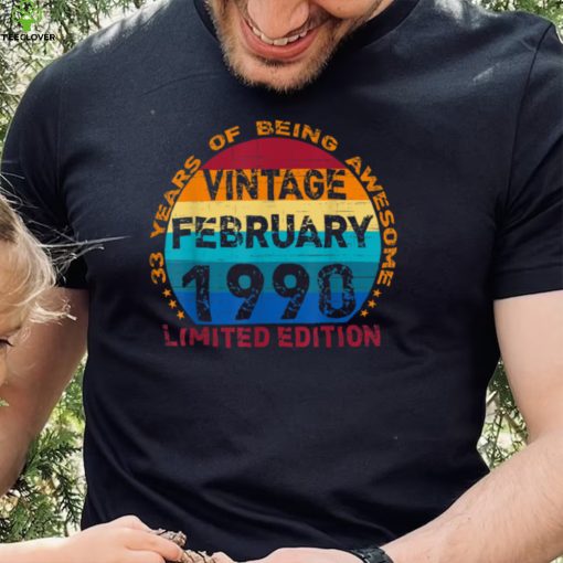 33 Years Old Vintage February 1990 Distressed 33rd Birthday T Shirt