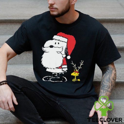 Holiday Snoopy Woodstock Antlers Santa Short Sleeve T Shirt, Peanuts Snoopy Santa Claus Woodstock Chritmas Tee