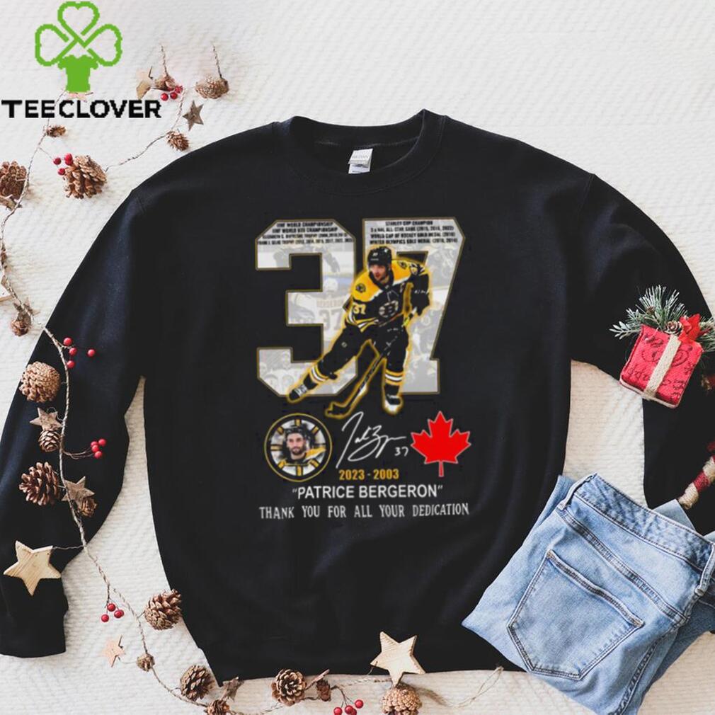 37 Patrice Bergeron 2023 2003 thank you for all your dedication signature shirt 37 Patrice Bergeron 2023 2003 thank you for all your dedication signature shirt