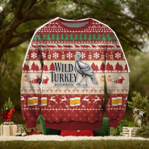 3D All Over Print Wild Turkey Bourbon Whiskey Ugly Christmas Sweater Perfect Holiday Gift