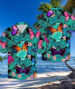 3D Beautiful Butterfly Blue Leaf Aloha Summer Beach Hawaiian Shirt