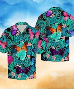 3D Beautiful Butterfly Blue Leaf Aloha Summer Beach Hawaiian Shirt