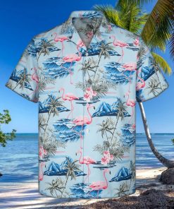 3D Blue Flamingo Island Sleeve Summer Beach Hawaiian Shirt